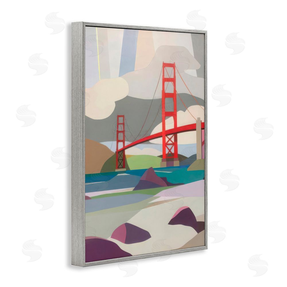 Melba Browne Golden Gate Bridge Architecture Gray Framed Giclee Wall Art Print