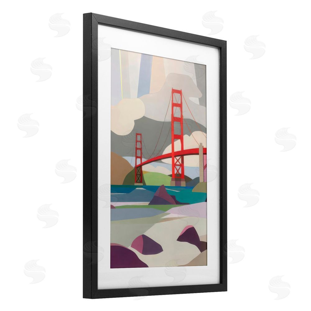 Melba Browne Golden Gate Bridge Architecture Black Framed Print Under Glass with White Mat Wall Art