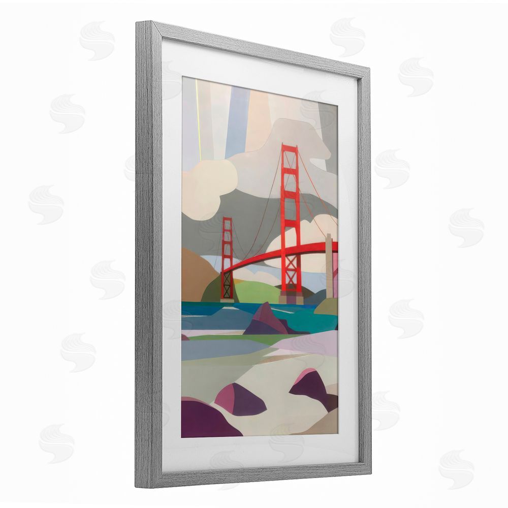Melba Browne Golden Gate Bridge Architecture Gray Framed Print Under Glass with White Mat Wall Art