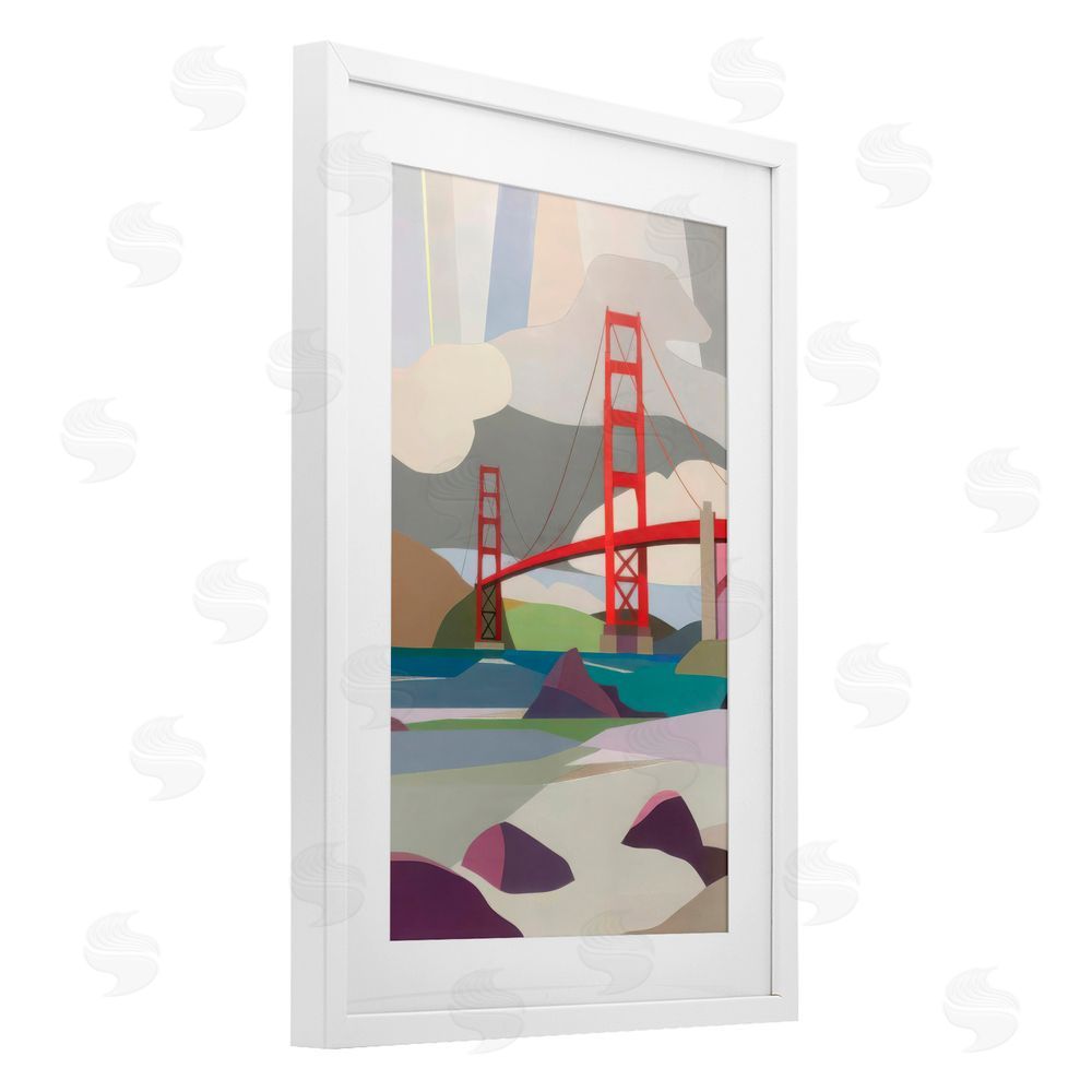 Melba Browne Golden Gate Bridge Architecture White Framed Print Under Glass with Mat Wall Art