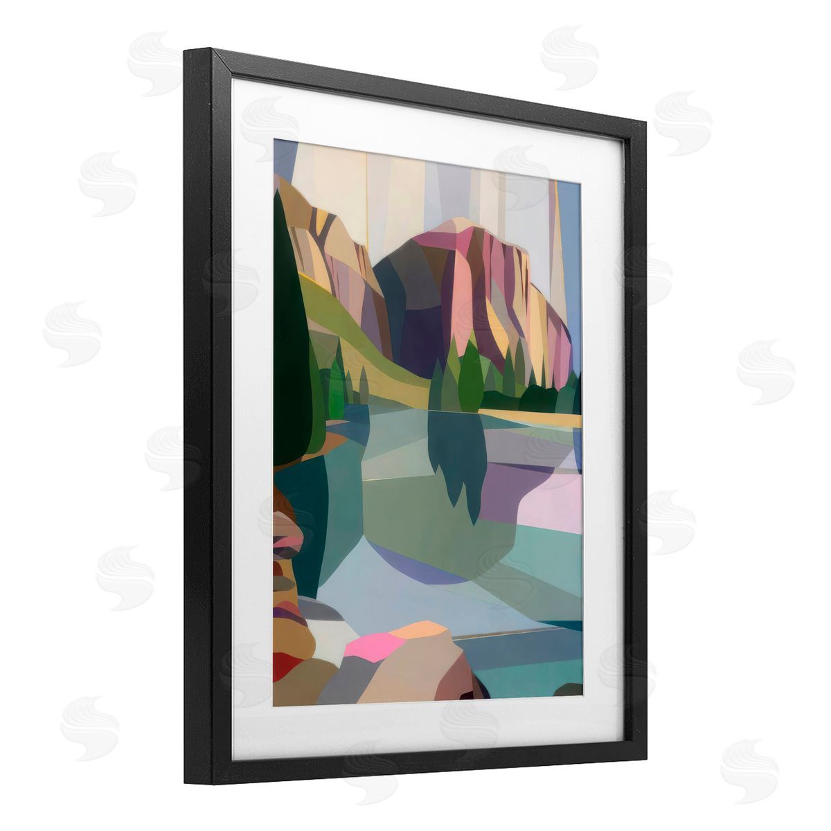 Melba Browne El Capitan & Merced River Black Framed Print Under Glass with White Mat Wall Art