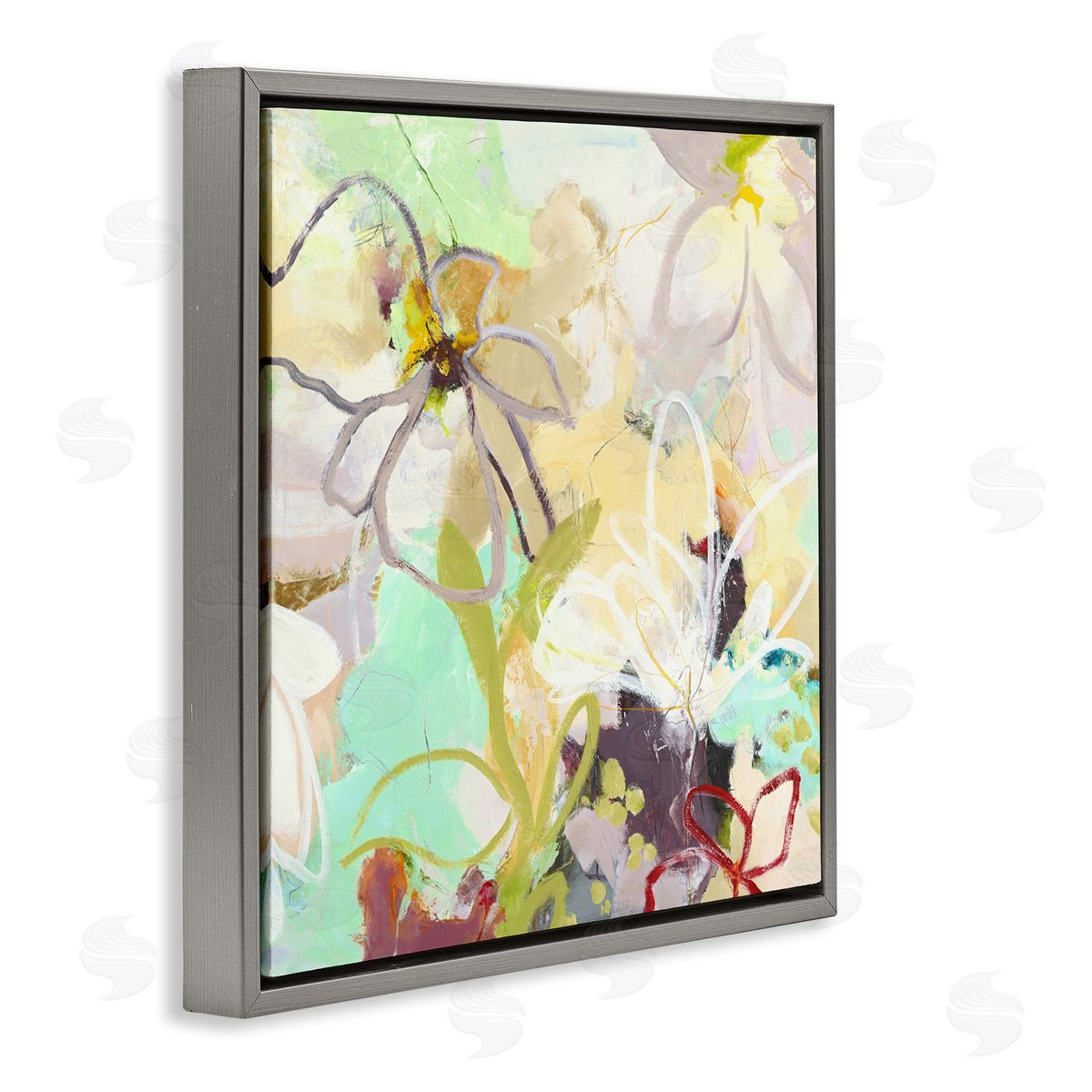 Design Fabrikken Last Days Of Spring Abstract Gray Floating Frame Canvas Wall Art Print