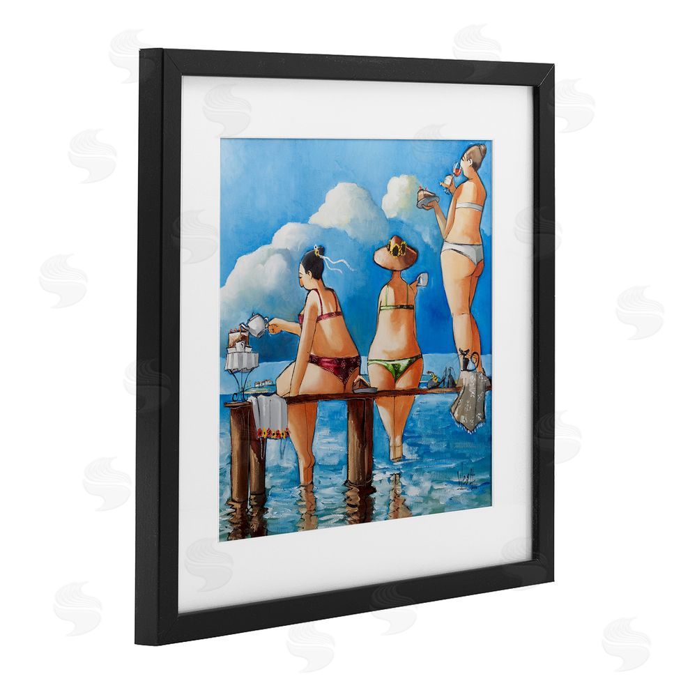 Ronald West Tea Break On The Jetty Black Framed Print Under Glass Wall Art