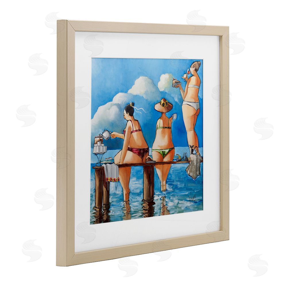 Ronald West Tea Break On The Jetty Brown Framed Print Under Glass Wall Art