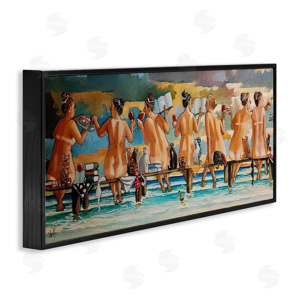 Ronald West Wine, Books And Cats Jetty Black Framed Giclee Print Wall Art