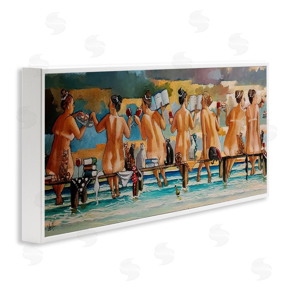 Ronald West Wine, Books And Cats Jetty White Framed Giclee Print Wall Art