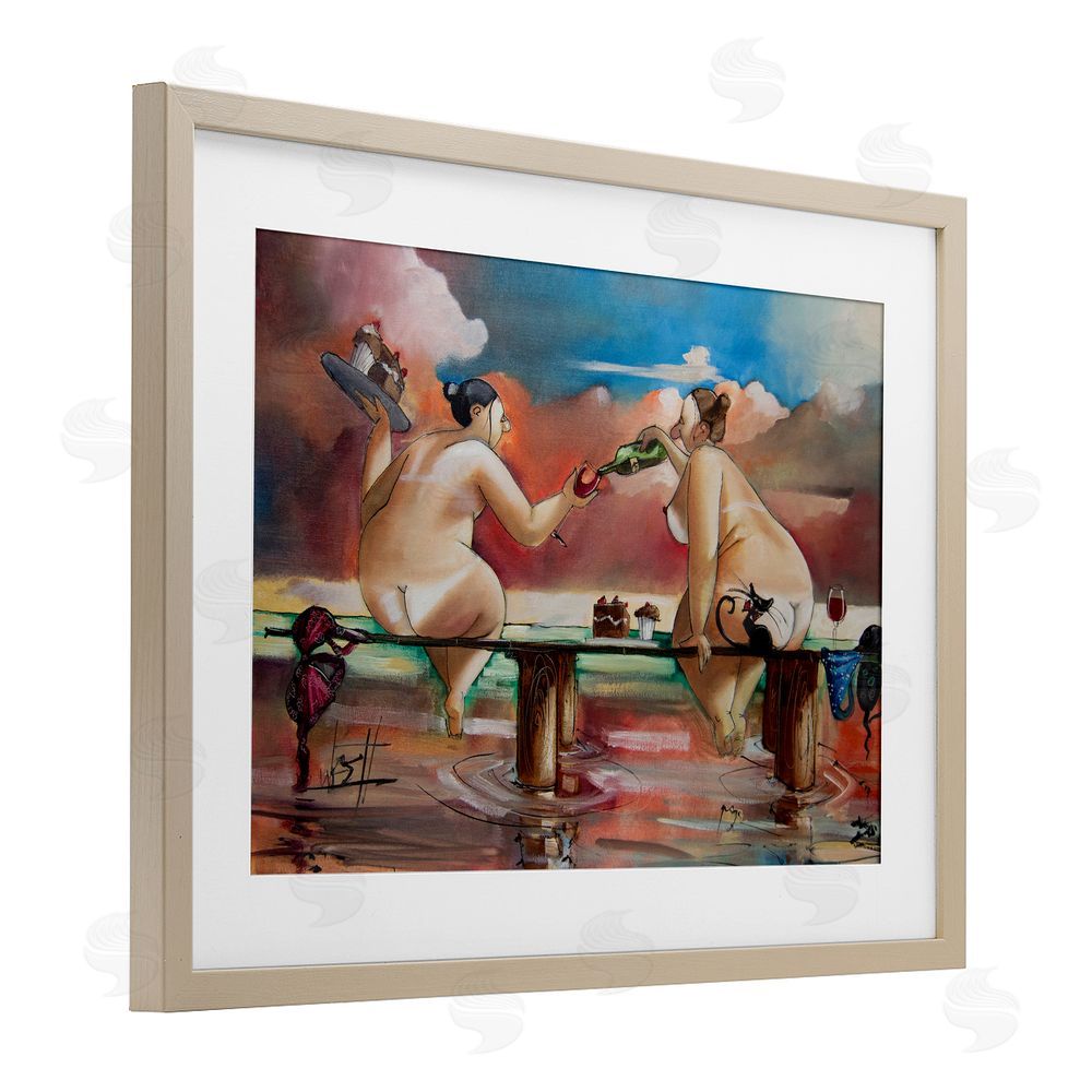Ronald West Wine & Cake On The Jetty Brown Framed Print Under Glass Wall Art