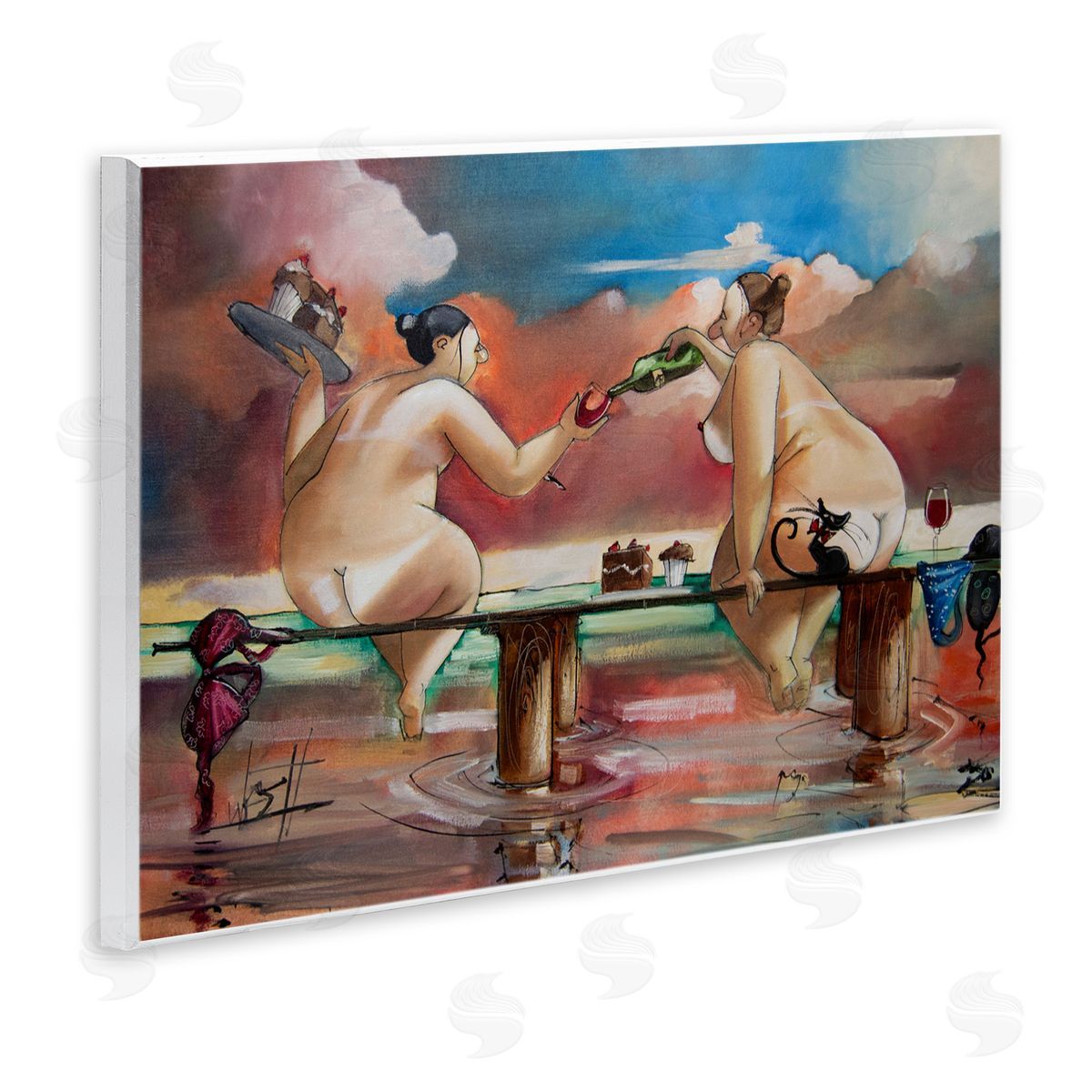 Ronald West Wine & Cake On The Jetty Wooden Wall Plaque Art Print