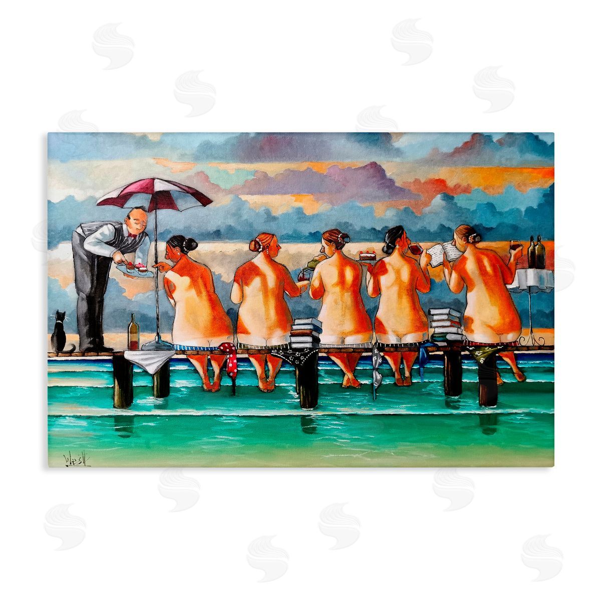 Ronald West The Book Club Beachgoers Stretched Canvas Wall Art Print