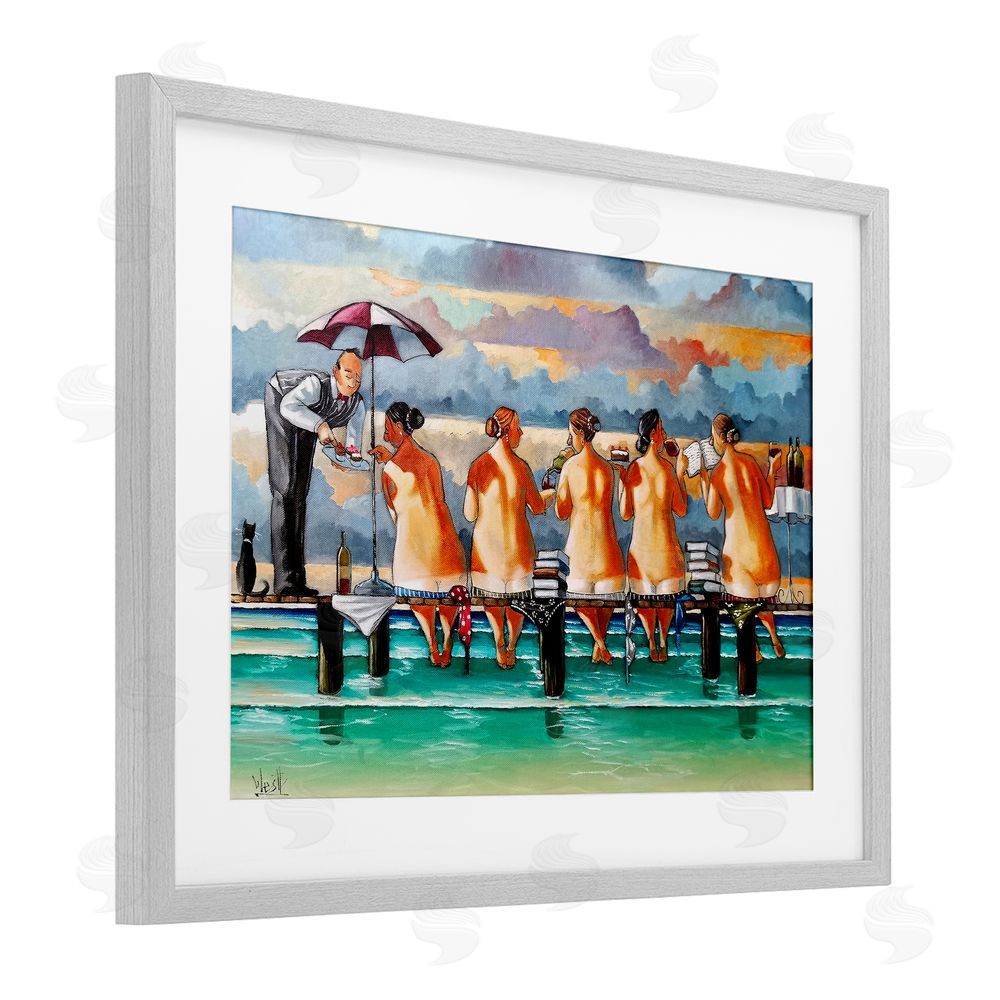 Ronald West The Book Club Beachgoers Gray Framed Print Under Glass Wall Art