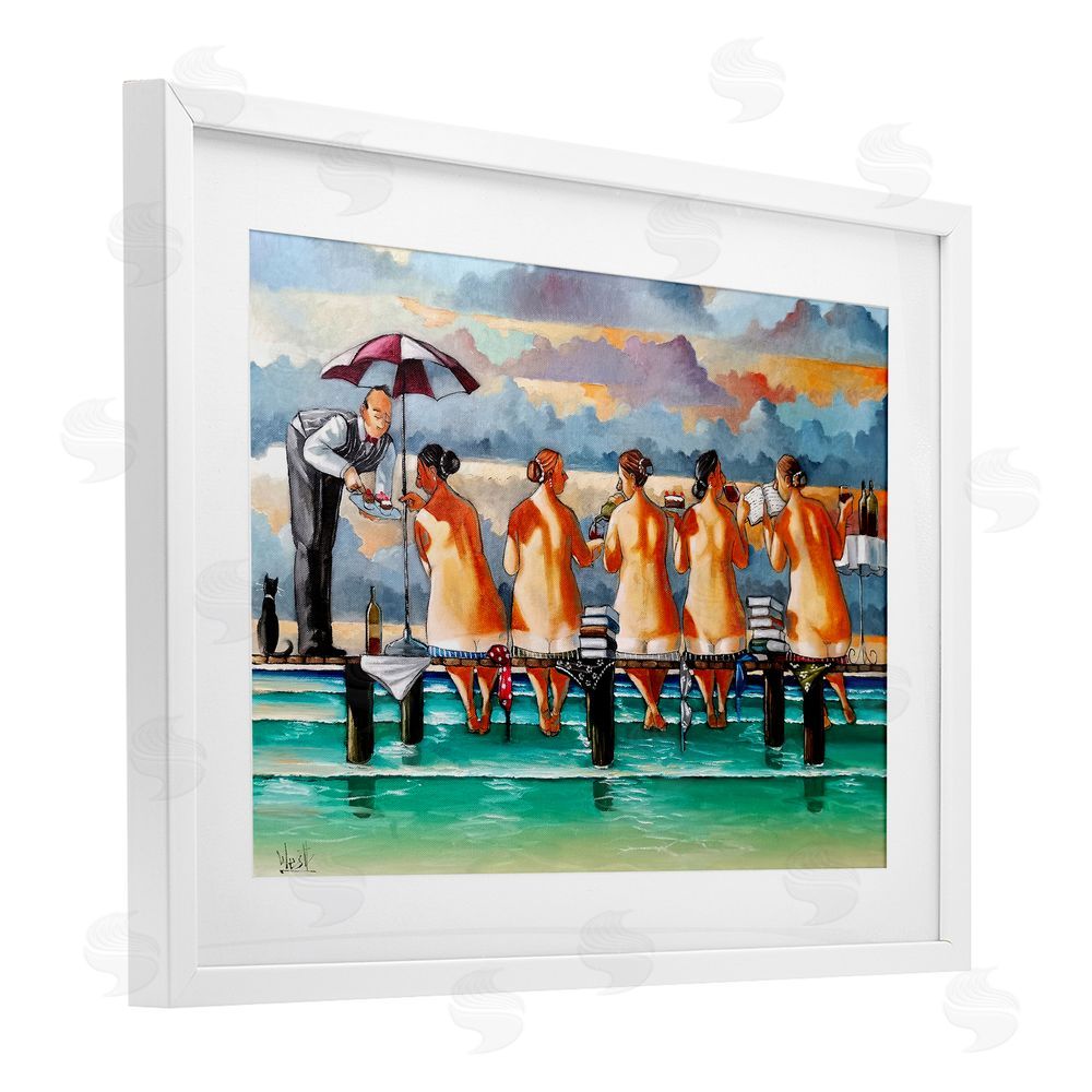 Ronald West The Book Club Beachgoers White Framed Print Under Glass Wall Art
