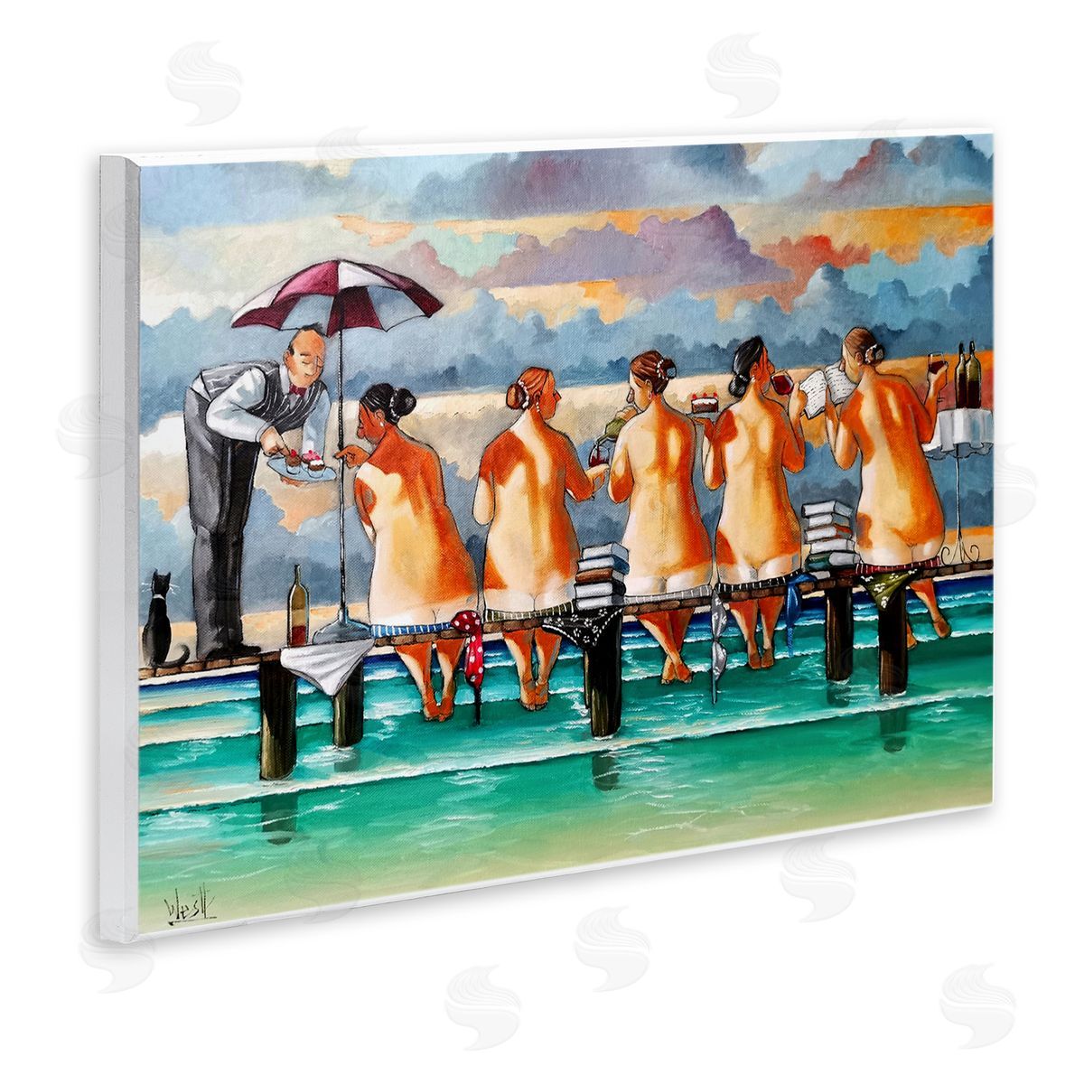 Ronald West The Book Club Beachgoers Wooden Wall Plaque Art Print