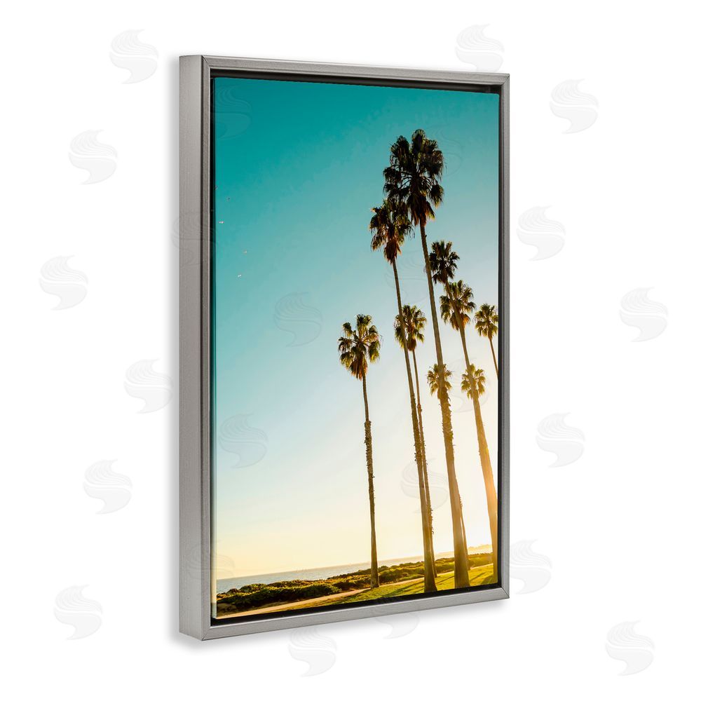 Elena Chukhlebova Inseparable Pair Palms & Ocean Gray Floating Frame Canvas Wall Art Print