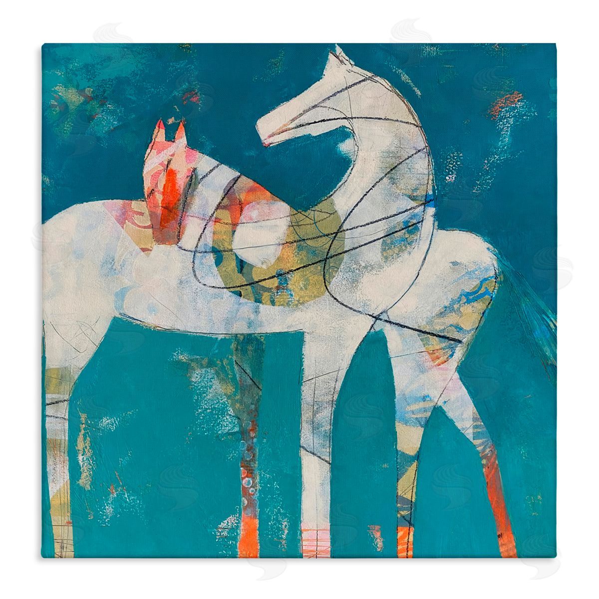 Dianna Fritzler In Sync Abstract Horse Pair Stretched Canvas Wall Art Print