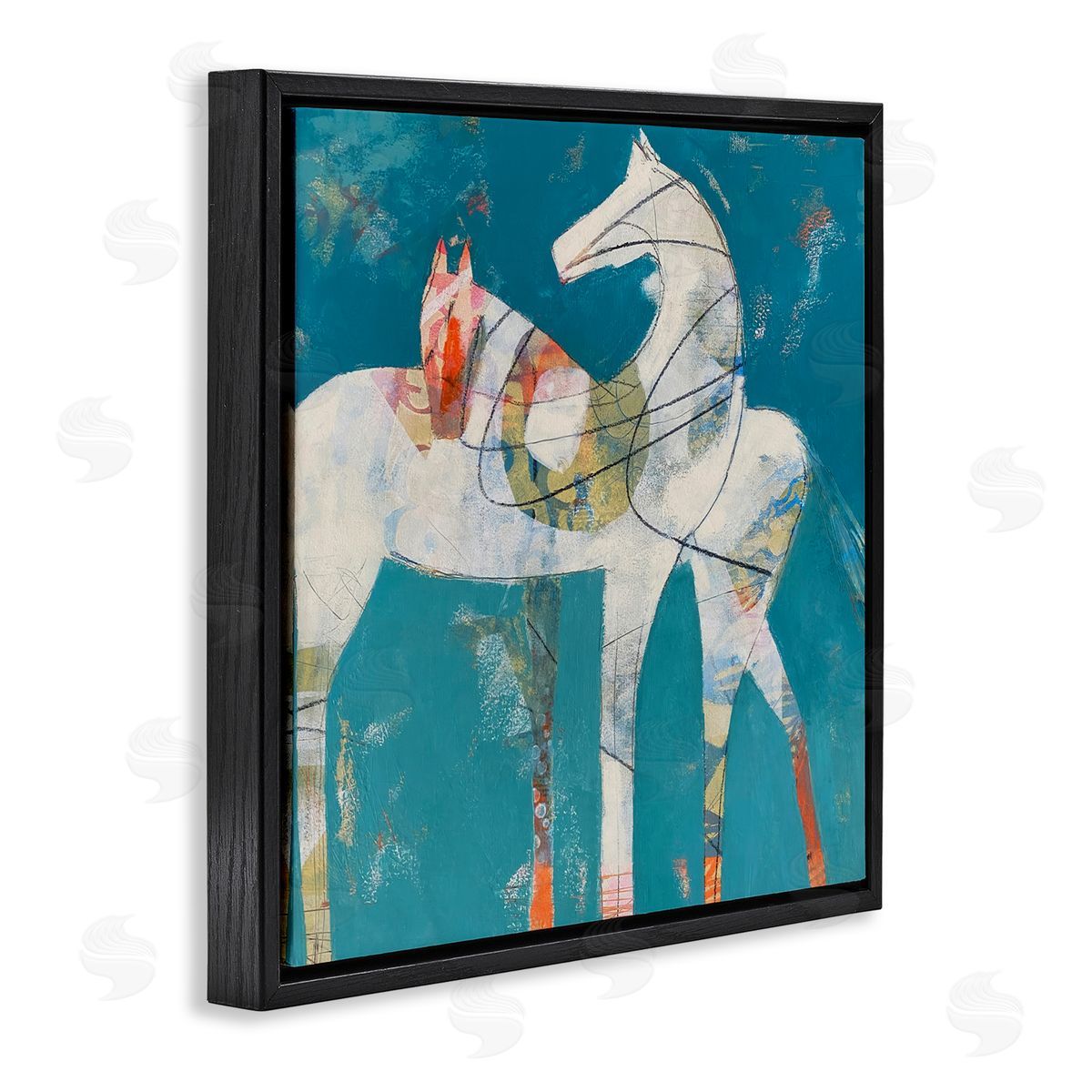 Dianna Fritzler In Sync Abstract Horse Pair Black Floating Frame Canvas Wall Art Print