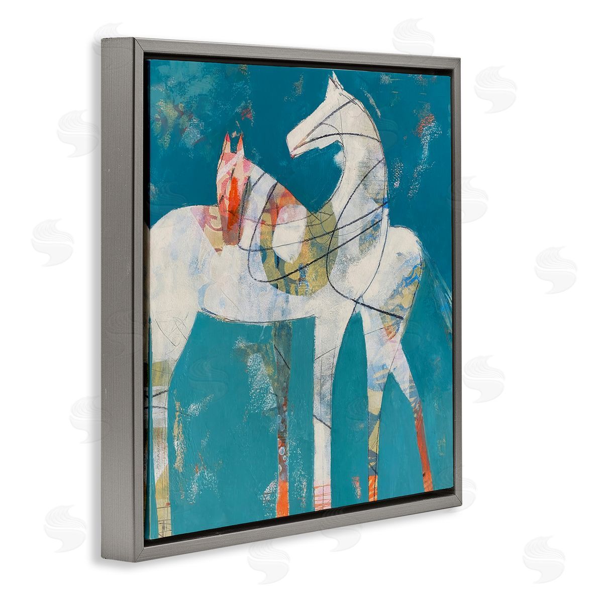 Dianna Fritzler In Sync Abstract Horse Pair Gray Floating Frame Canvas Wall Art Print