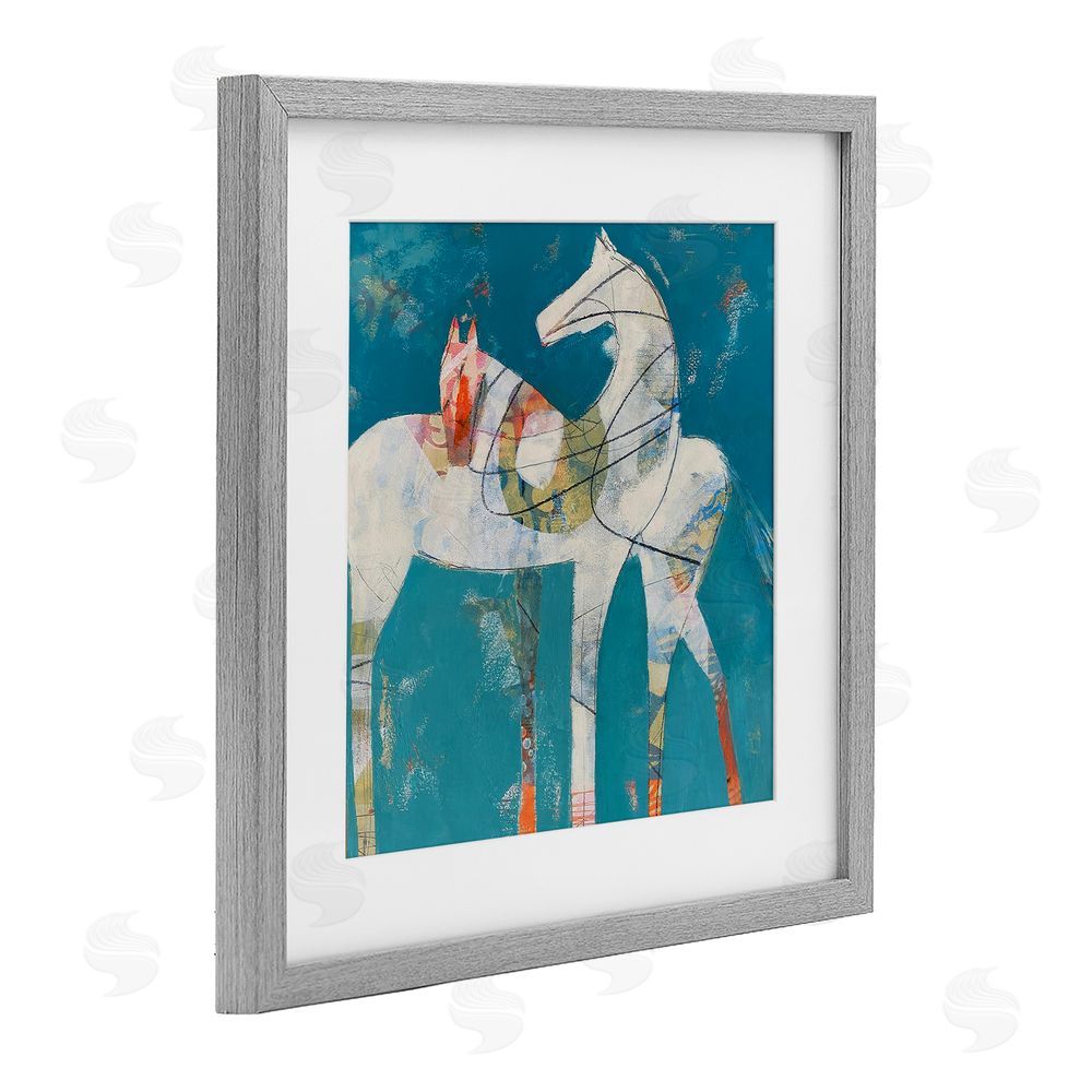 Dianna Fritzler In Sync Abstract Horse Pair Gray Framed Print Under Glass Wall Art