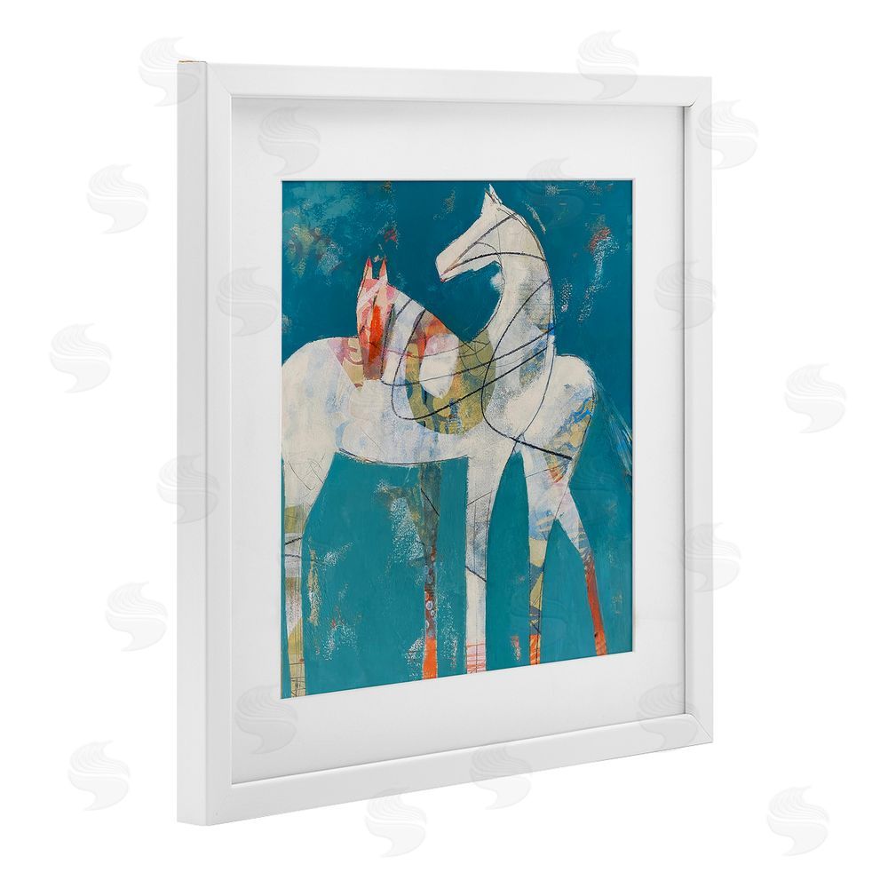 Dianna Fritzler In Sync Abstract Horse Pair White Framed Print Under Glass Wall Art