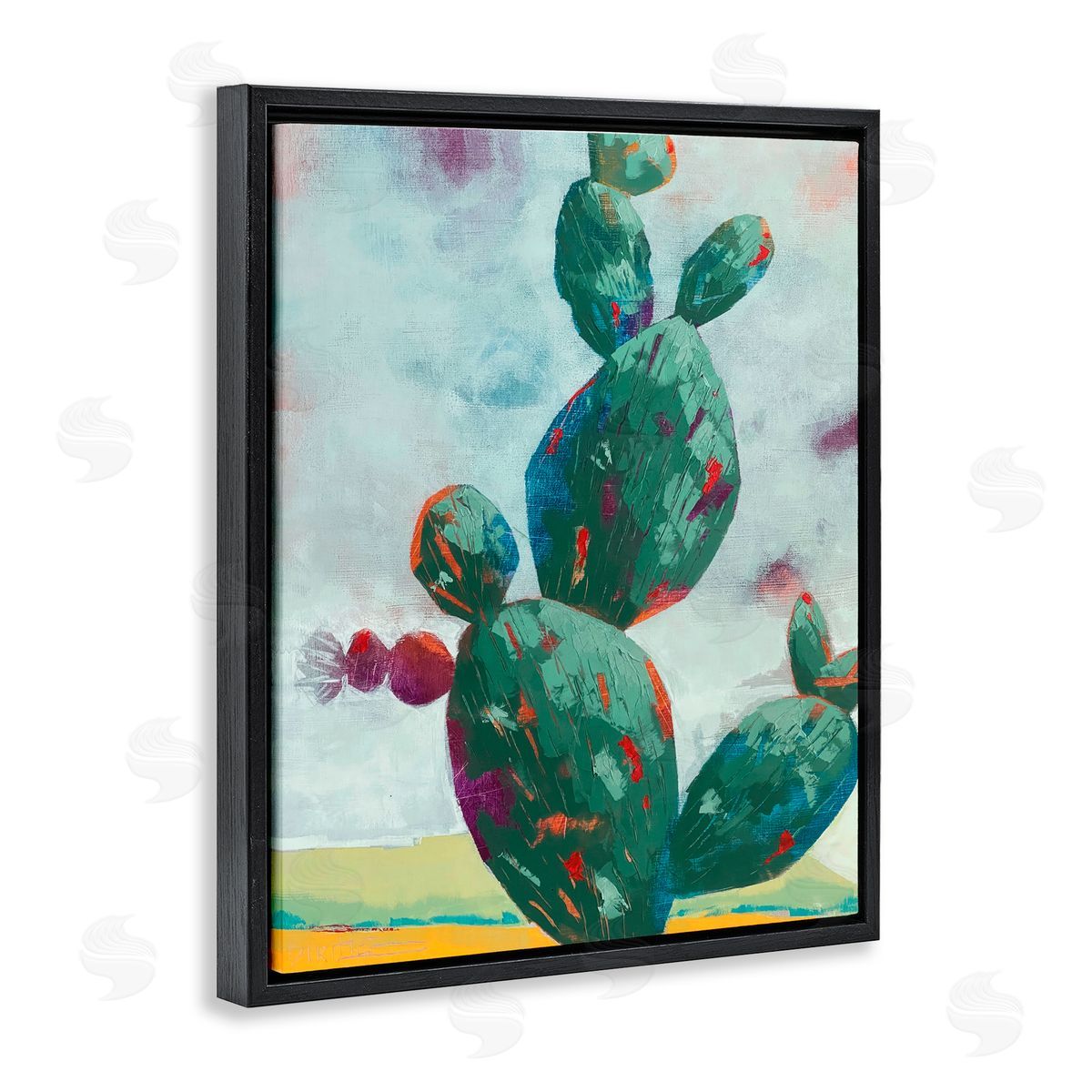 Dianna Fritzler Stand Tall Rounded Cacti Black Floating Frame Canvas Wall Art Print