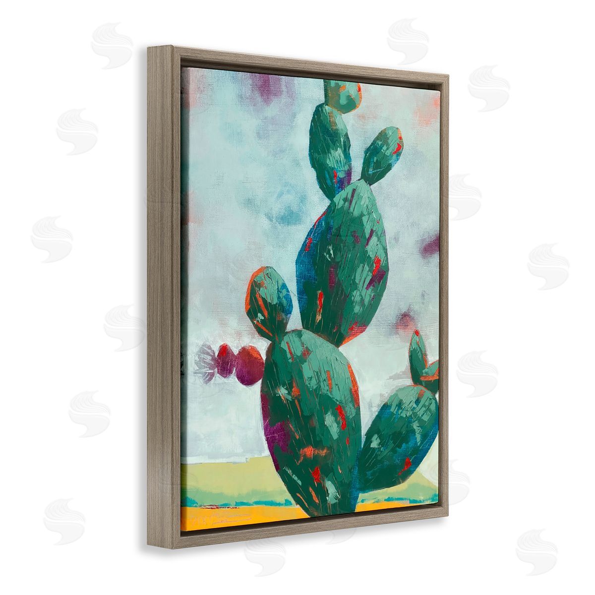 Dianna Fritzler Stand Tall Rounded Cacti Brown Floating Frame Canvas Wall Art Print
