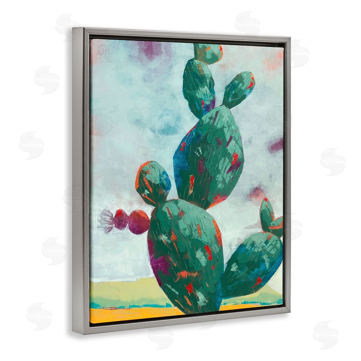 Dianna Fritzler Stand Tall Rounded Cacti Gray Floating Frame Canvas Wall Art Print