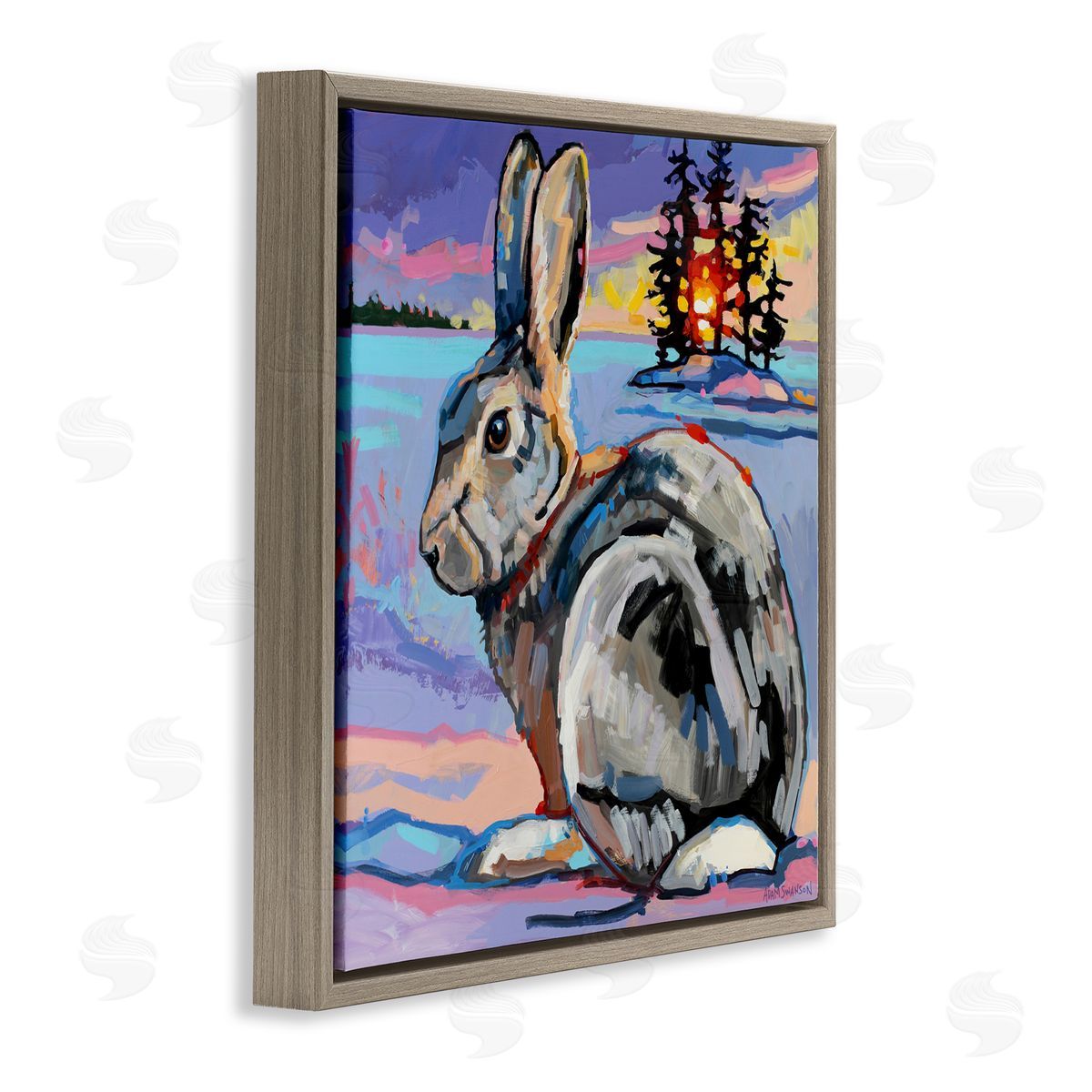 Adam Swanson Runaway Goliath Rabbit Brown Floating Frame Canvas Wall Art Print