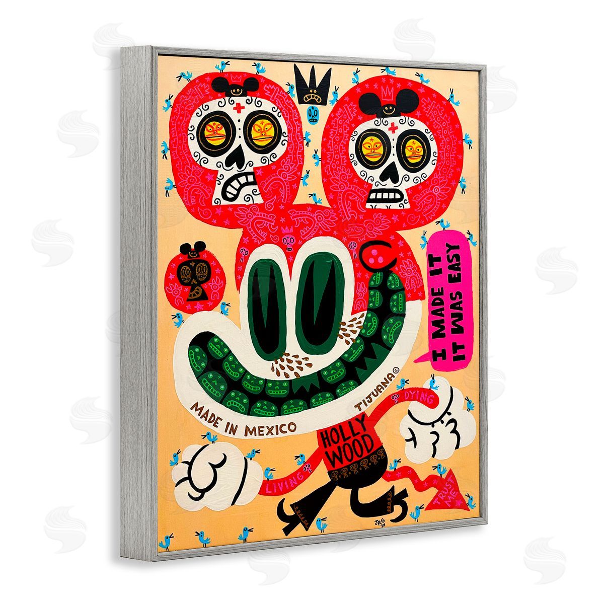 Jorge R. Gutierrez Bright Mexico Cartoon Gray Framed Giclee Wall Art Print