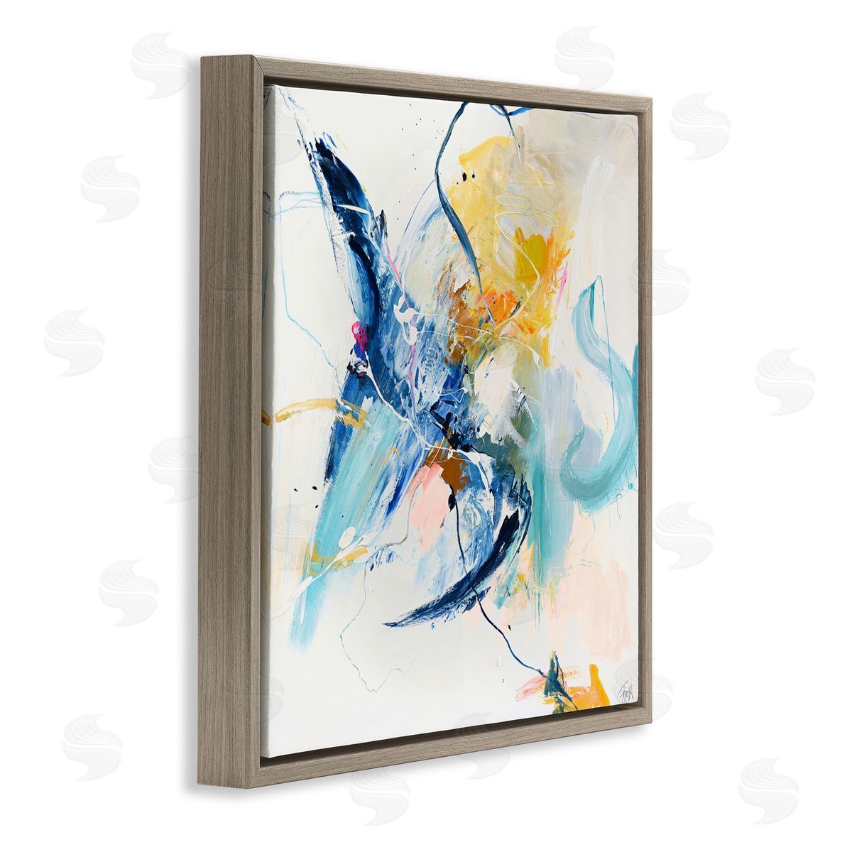 Design Fabrikken Confident Blue Abstraction Brown Floating Frame Canvas Wall Art Print