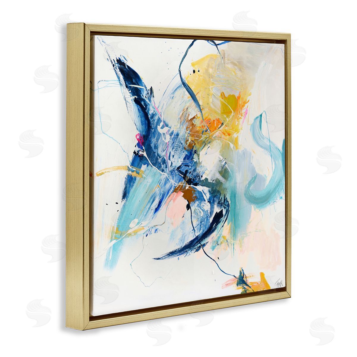Design Fabrikken Confident Blue Abstraction Gold Floating Frame Canvas Wall Art Print