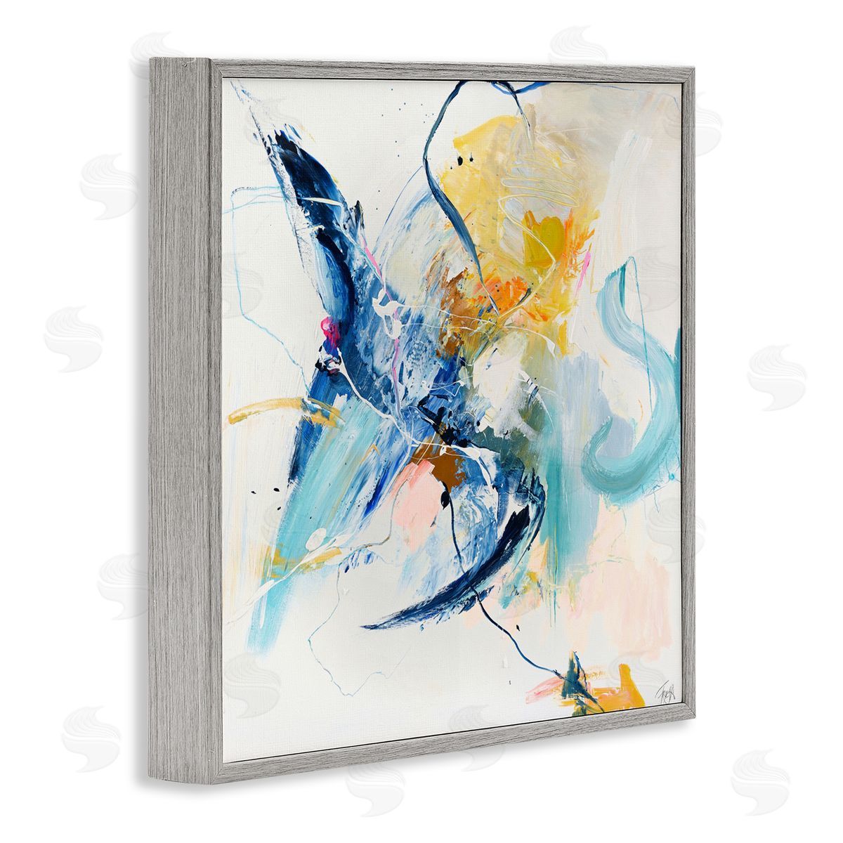 Design Fabrikken Confident Blue Abstraction Gray Framed Giclee Print Wall Art