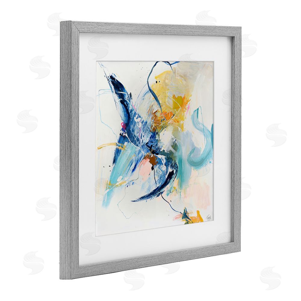 Design Fabrikken Confident Blue Abstraction Gray Framed Print Under Glass Wall Art