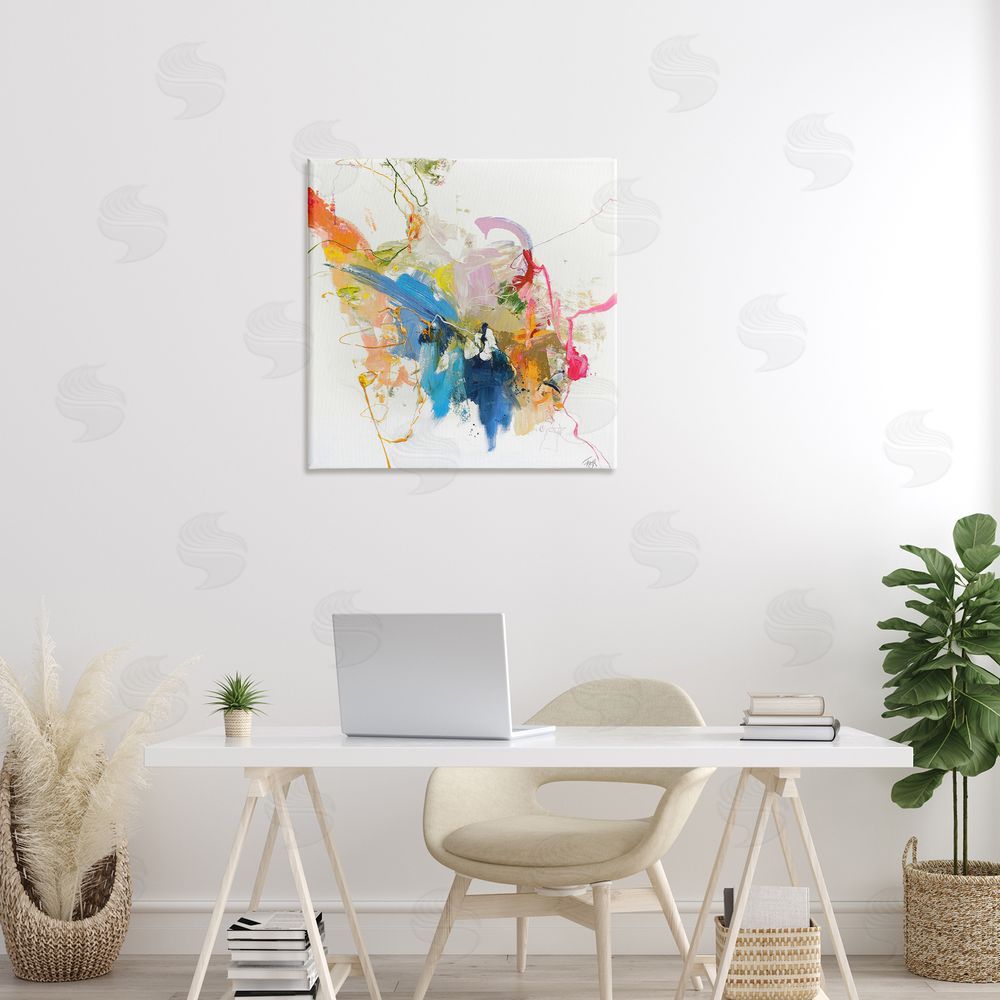 Design Fabrikken Confident Pink Abstraction Stretched Canvas Wall Art Print in Room