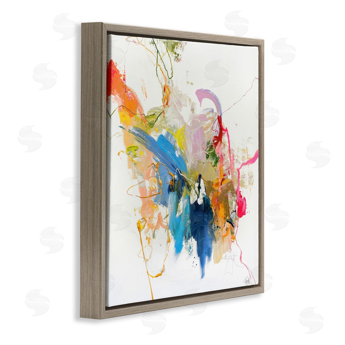 Design Fabrikken Confident Pink Abstraction Brown Floating Frame Canvas Wall Art Print