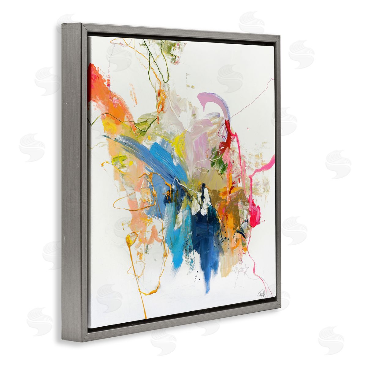 Design Fabrikken Confident Pink Abstraction Gray Floating Frame Canvas Wall Art Print