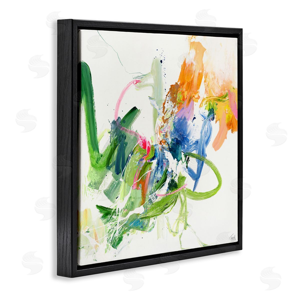 Design Fabrikken Confident Green Abstraction Black Floating Frame Canvas Wall Art Print