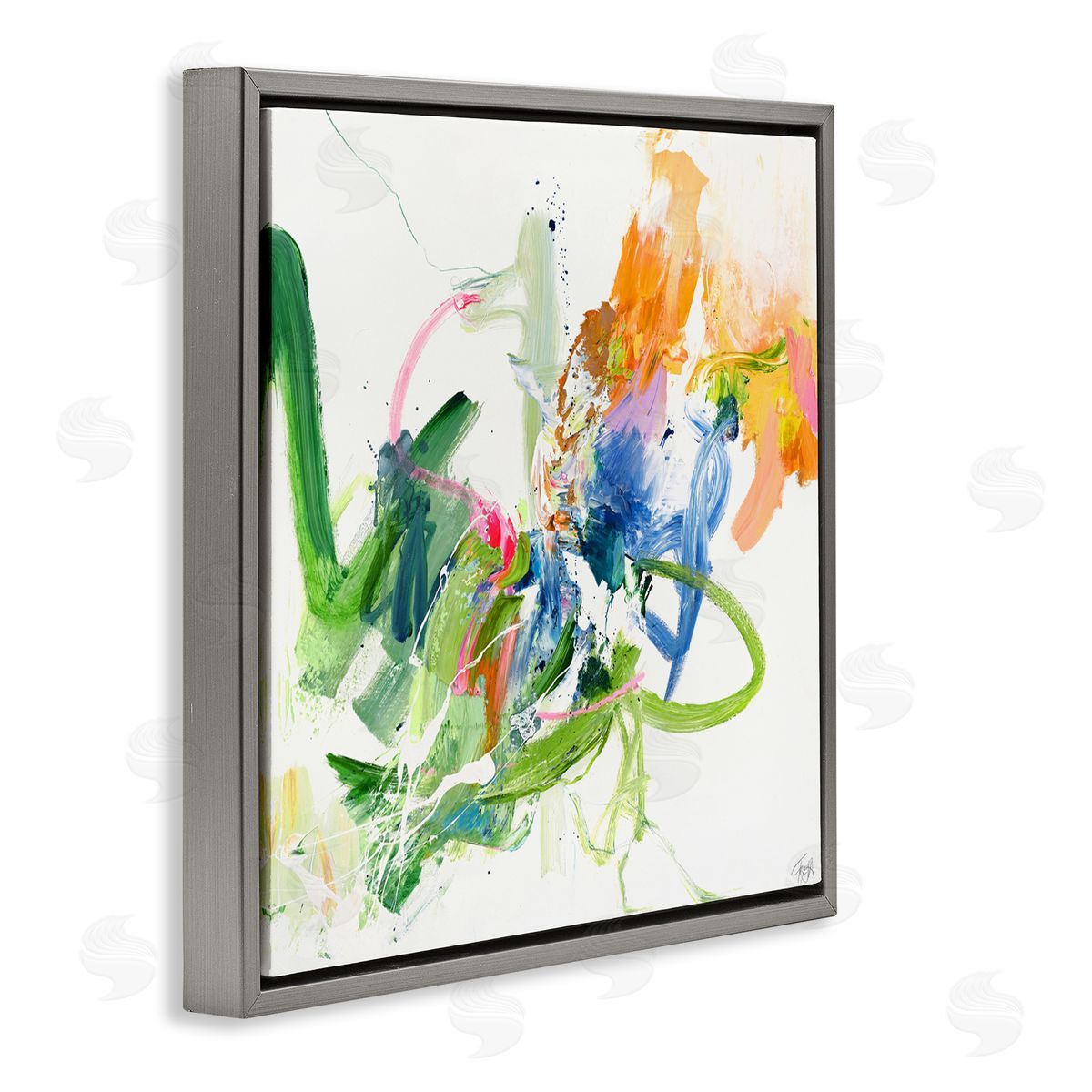 Design Fabrikken Confident Green Abstraction Gray Floating Frame Canvas Wall Art Print