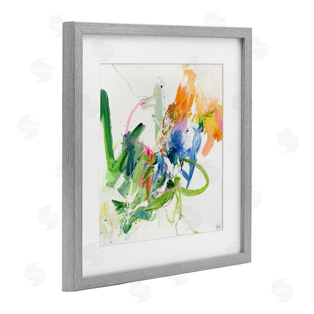 Design Fabrikken Confident Green Abstraction Gray Framed Print Under Glass Wall Art