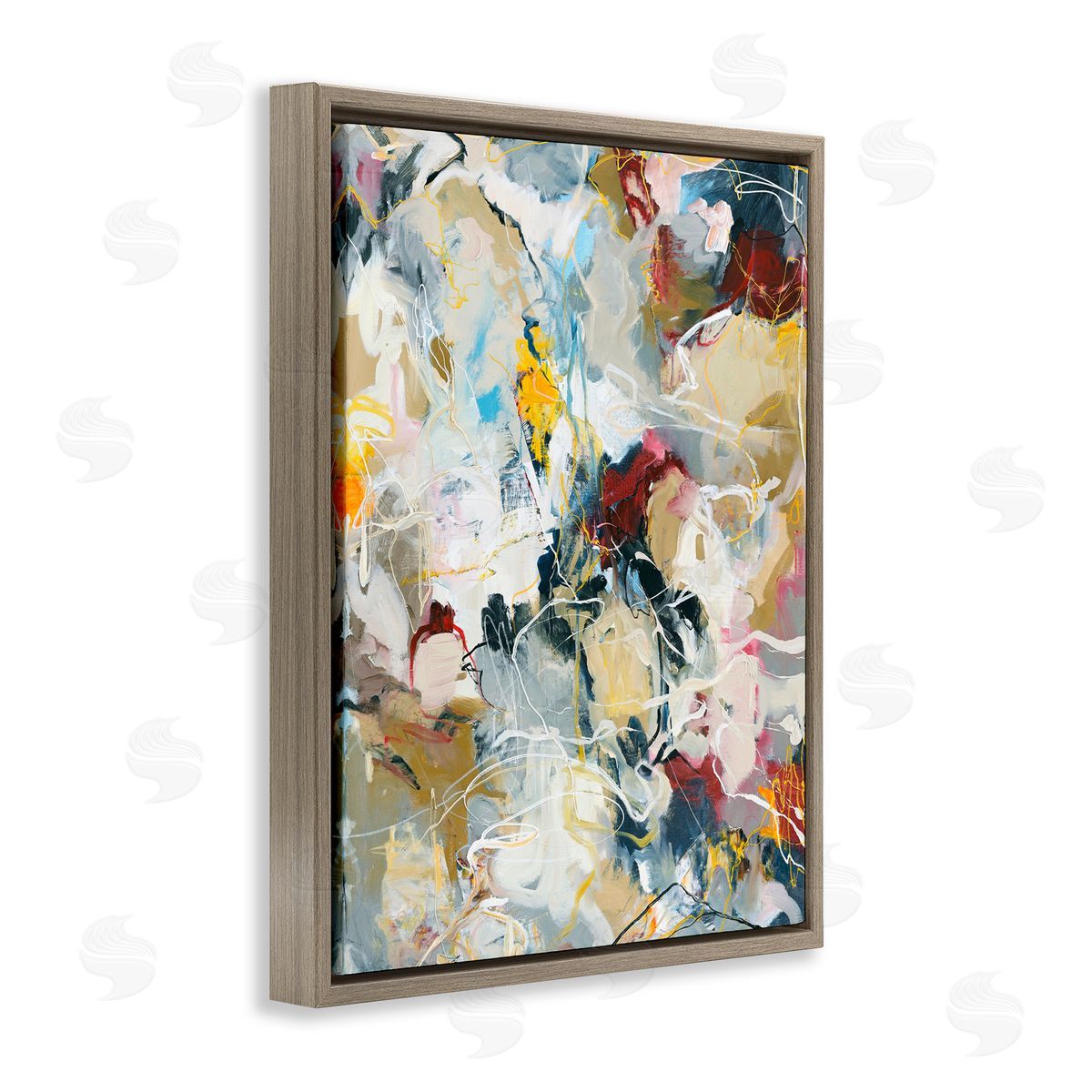 Design Fabrikken Energetic Frequency Abstract Brown Floating Frame Canvas Wall Art Print