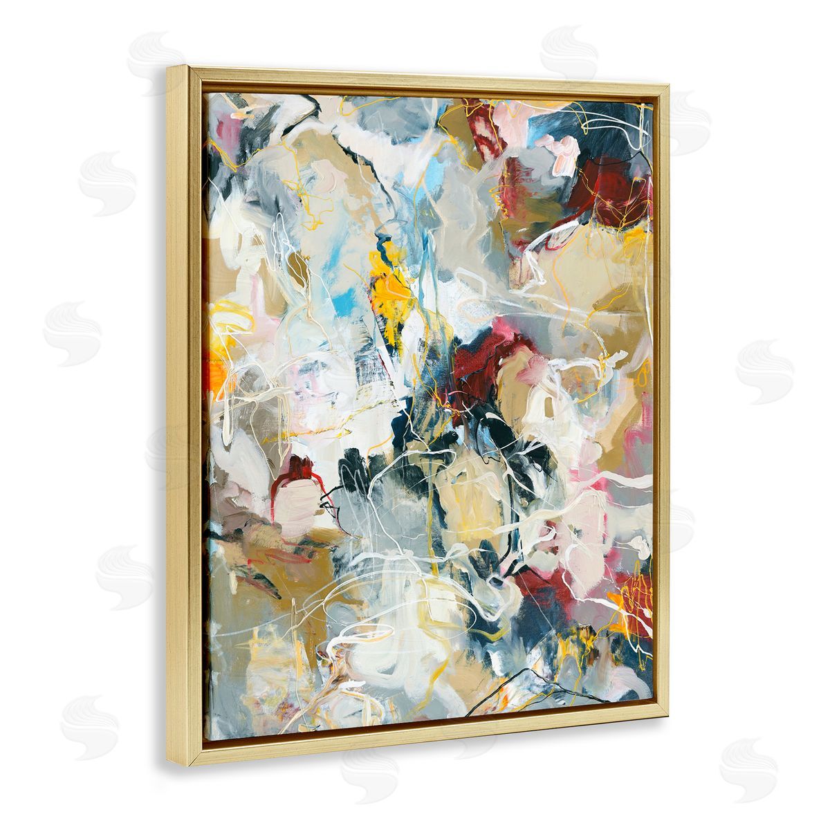 Design Fabrikken Energetic Frequency Abstract Gold Floating Frame Canvas Wall Art Print