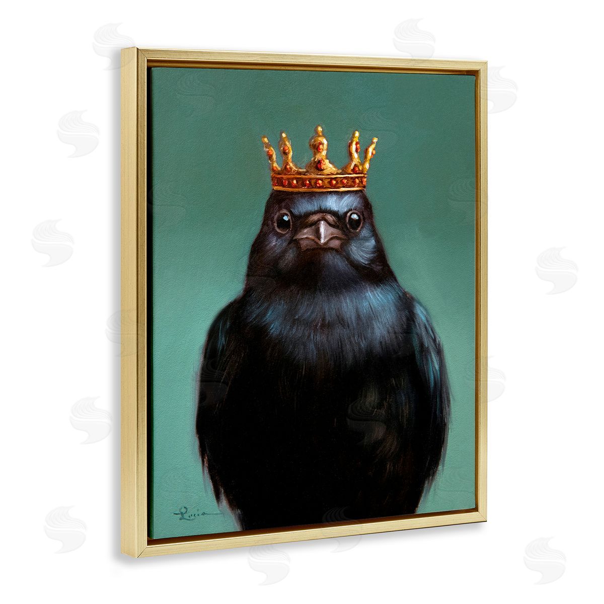 Lucia Heffernan King Crow Portrait Gold Floating Frame Canvas Wall Art Print