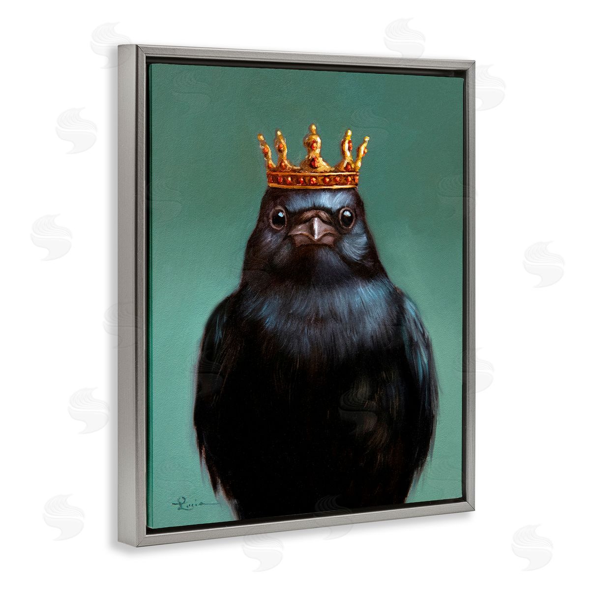 Lucia Heffernan King Crow Portrait Gray Floating Frame Canvas Wall Art Print