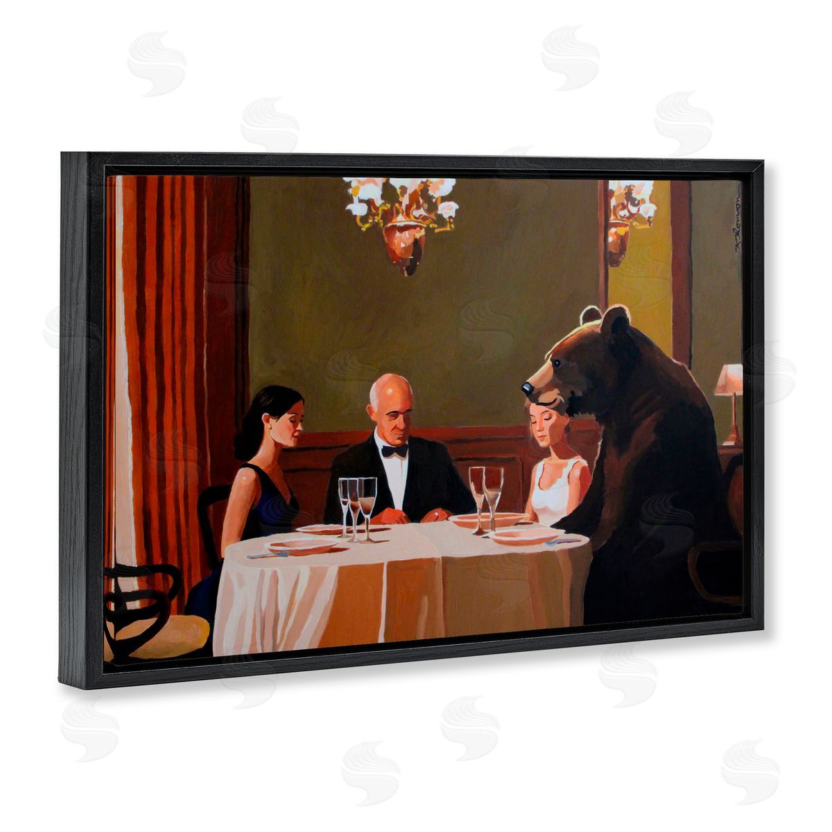 Keith Thomson Dinner Guests & Steve Black Floating Frame Canvas Wall Art Print