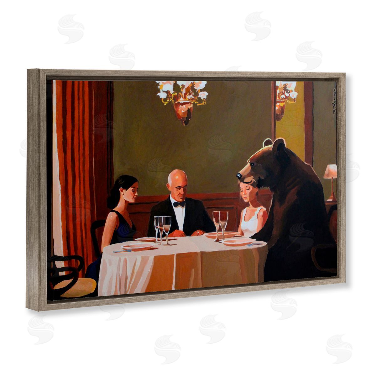 Keith Thomson Dinner Guests & Steve Brown Floating Frame Canvas Wall Art Print