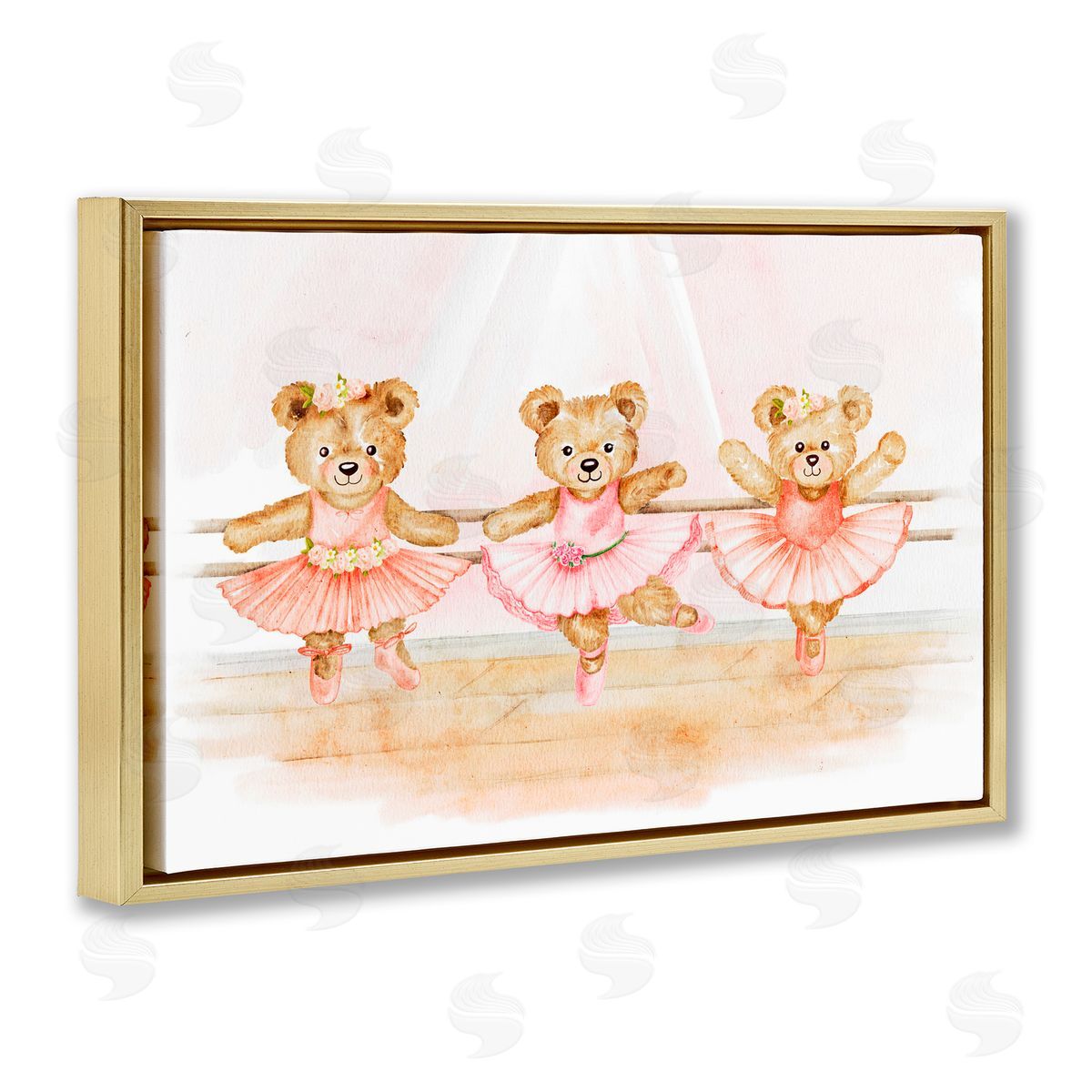 Amy Hall Ballet Teddies Triplet Gold Floating Frame Canvas Wall Art Print