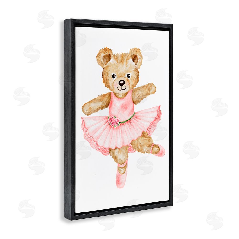Amy Hall Ballerina Teddy Bear Black Floating Frame Canvas Wall Art Print