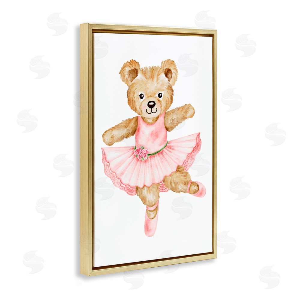 Amy Hall Ballerina Teddy Bear Gold Floating Frame Canvas Wall Art Print