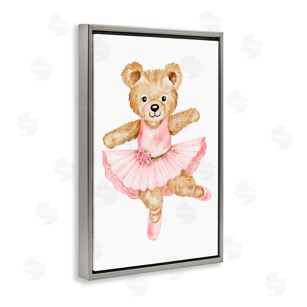 Amy Hall Ballerina Teddy Bear Gray Floating Frame Canvas Wall Art Print