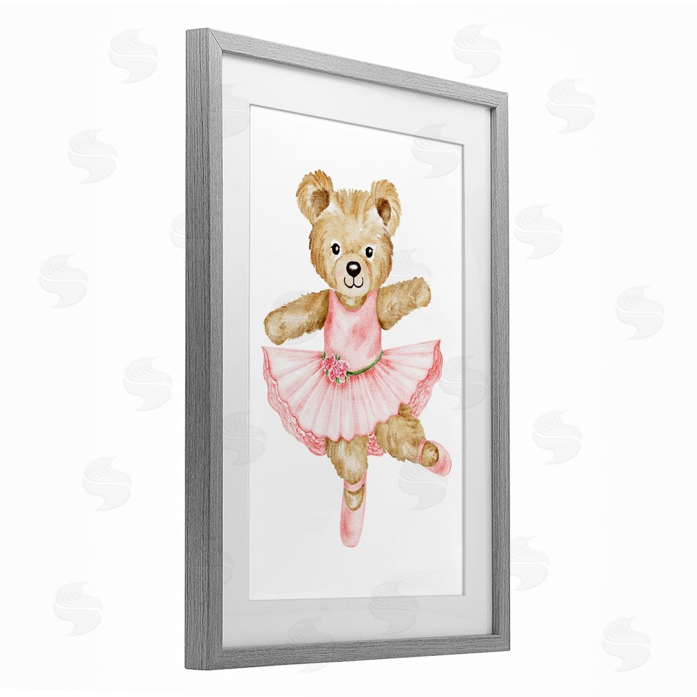Amy Hall Ballerina Teddy Bear Gray Framed Print Under Glass Wall Art