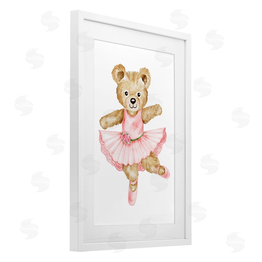 Amy Hall Ballerina Teddy Bear White Framed Print Under Glass Wall Art