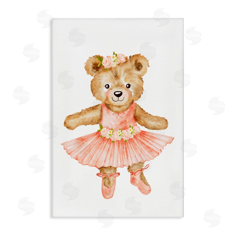 Amy Hall Floral Ballerina Teddy Bear Stretched Canvas Wall Art Print